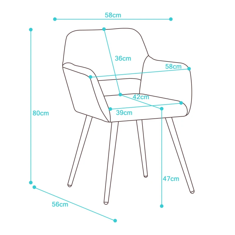 Set aus 2 ergonomischen Stühlen, mit Metallbeinen, für Wohnzimmer und Schlafzimmer, 58x56x80 cm, Khaki