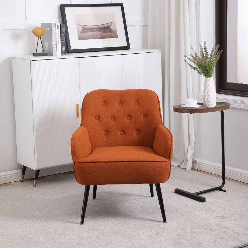 Fauteuil simple rembourré avec pieds en métal, chaise confortable pour la lecture et le café pour salon, chambre et bureau, Orange