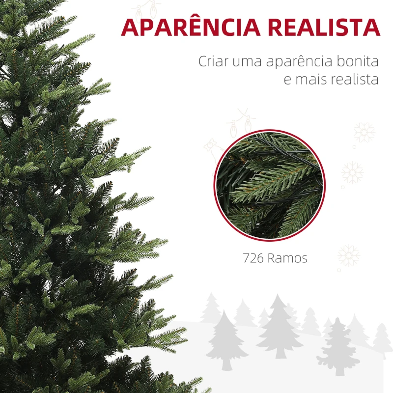 HOMCOM Árvore de Natal 180 cm Árvore de Natal Artificial com 350 Luzes LED 726 Ramos e Suporte de Aço Decoração de Natal  Ø114x180 cm Verde
