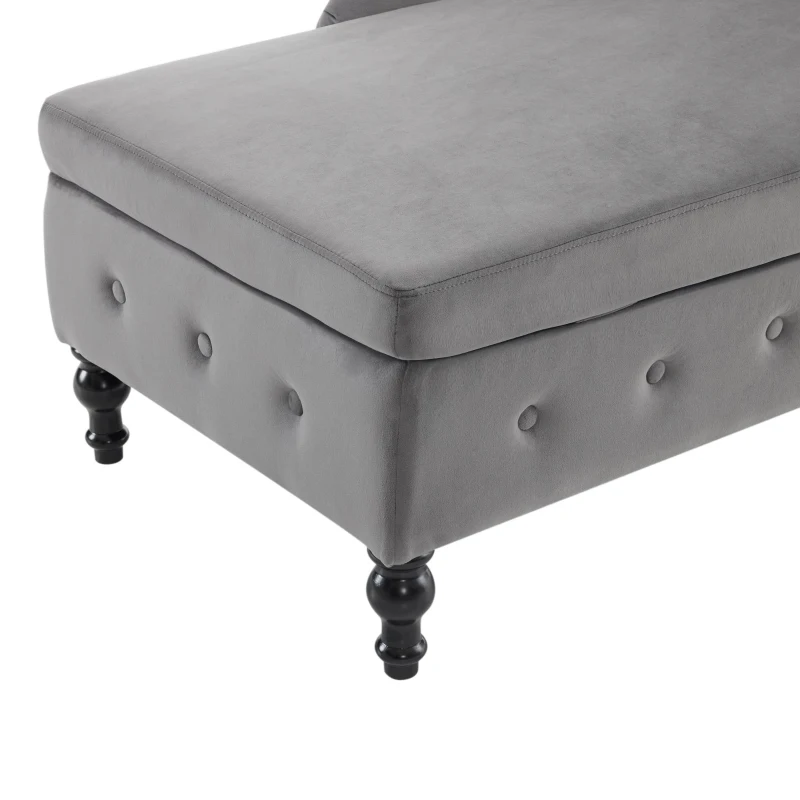 Luxious Designed Velvet Chaise Sofa Bed with Storage, Rectangle Cushion, Button-Tufted Lounge Chair for Bedroom, 144L x 62W x 69H cm, Grey