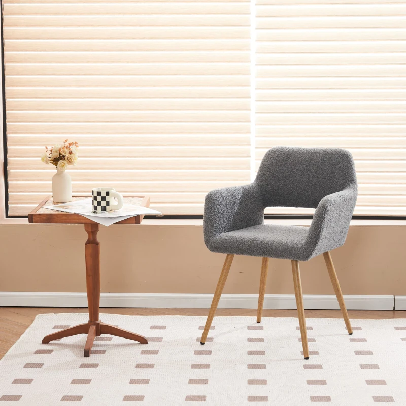 Chaise de maquillage en tissu Teddy velours, design ergonomique, montage facile, Gris foncé