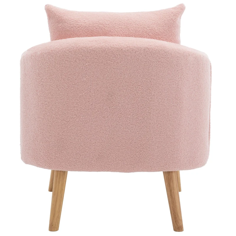 Teddy Velvet Armchair with Extra Thick Cushion, Solid Wood Legs, Modern Cozy Lounge Chair for Living Room, 72L x 71W x 79H cm, Pink