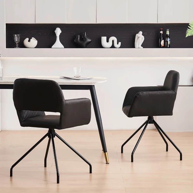 (Ensemble de 2) Chaises de maquillage ergonomiques en similicuir avec pieds en métal, montage facile, Noir