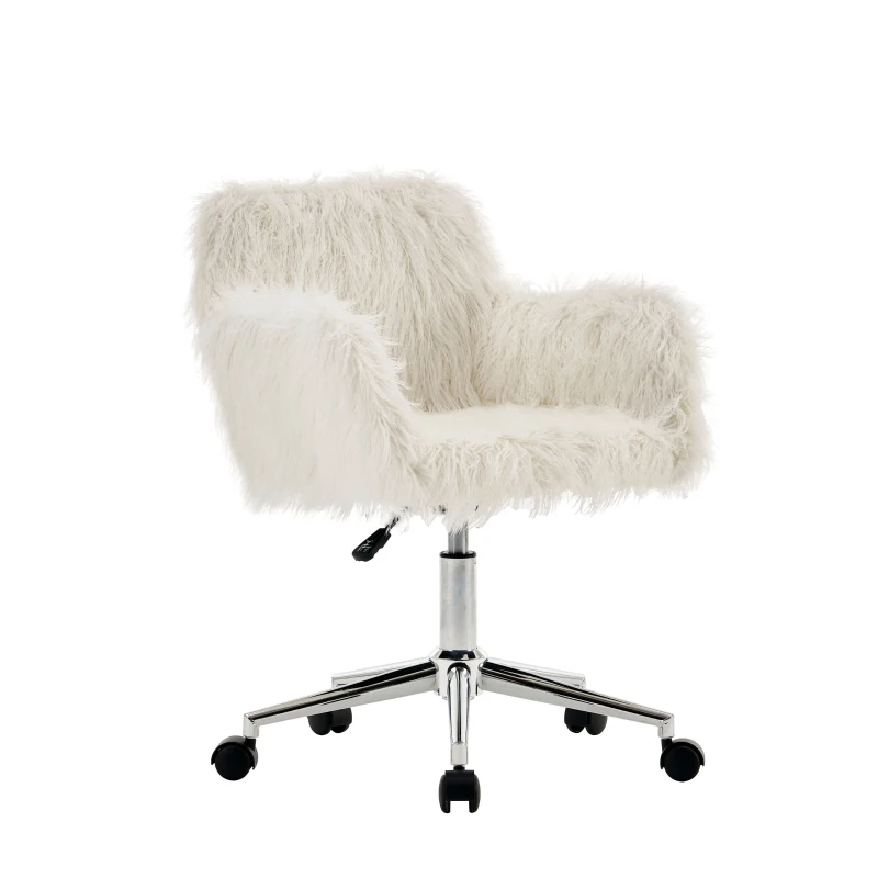 Chaise de relaxation réglable avec fonction pivotante, coussin en fausse fourrure résistant à l'usure, design ergonomique, Blanc