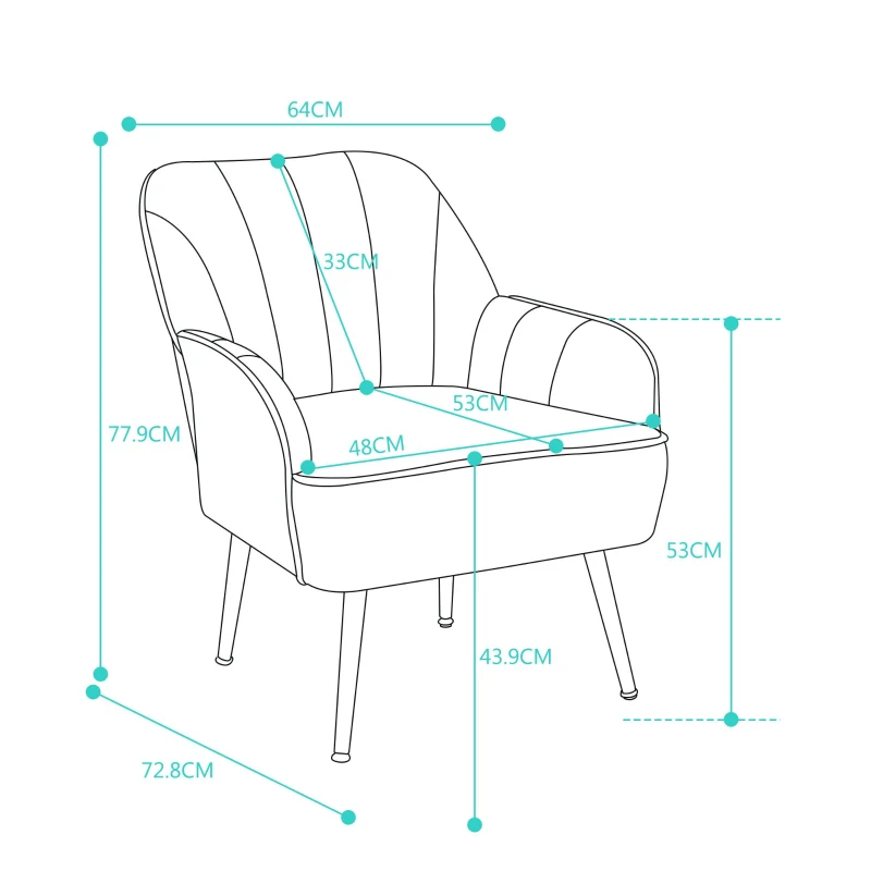 Freizeitstuhl mit Bezug in Samtoptik, Ergonomisches Design, 64x72,8x77,9 cm, Schwarz