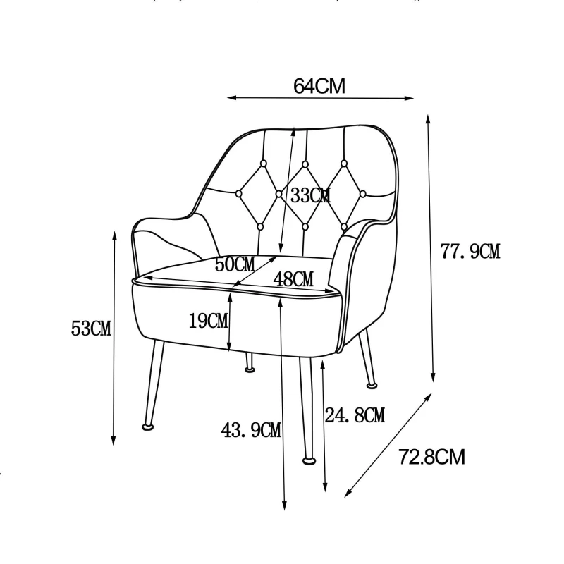 Fauteuil simple rembourré avec pieds en métal, chaise confortable pour la lecture et le café pour salon, chambre et bureau, Orange