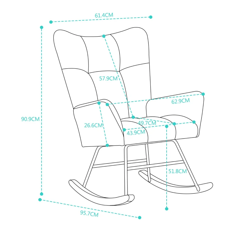 Fauteuil à bascule moderne avec dossier haut et accoudoirs, chaises confortables et uniques adaptées pour le salon, la chambre et les cours intérieures, Blanc