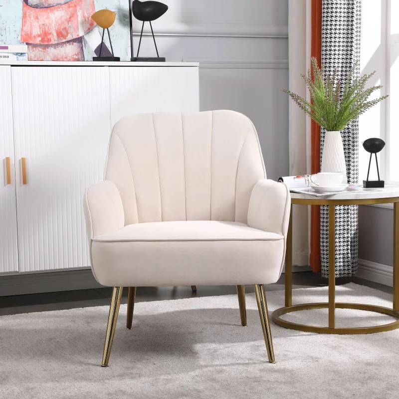 Fauteuil de loisirs moderne en velours, Design ergonomique, Montage facile, Beige