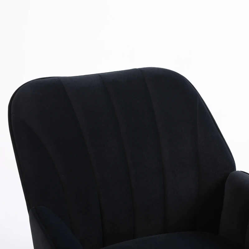 Freizeitstuhl mit Bezug in Samtoptik im 2er-Set, Ergonomisches Design, 64x72,8x77,9 cm, Schwarz