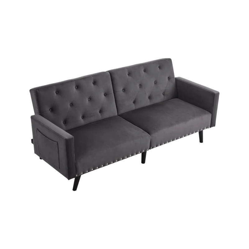 Modern Sofa Couch with Storage Pockets, Removable Armrests, Button-Tufted Recliner Couch, 191L x 85W x 80H cm, Dark Gray