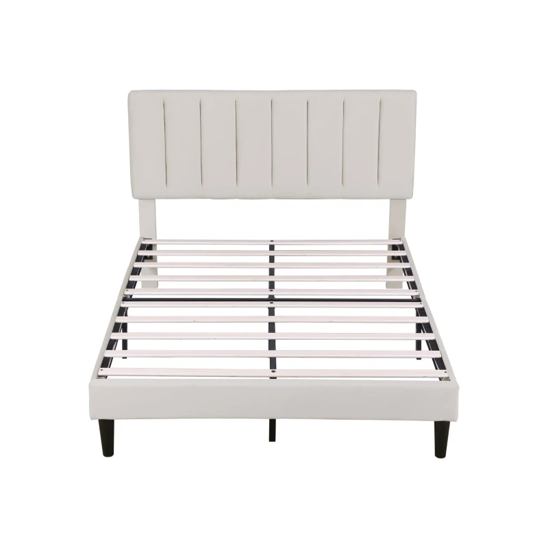 Double Upholstered Velvet Bed Frame with Adjustable Headboard, Solid Wood Slats, Noise-Free Design, 194L x 140W x 110H cm, Beige