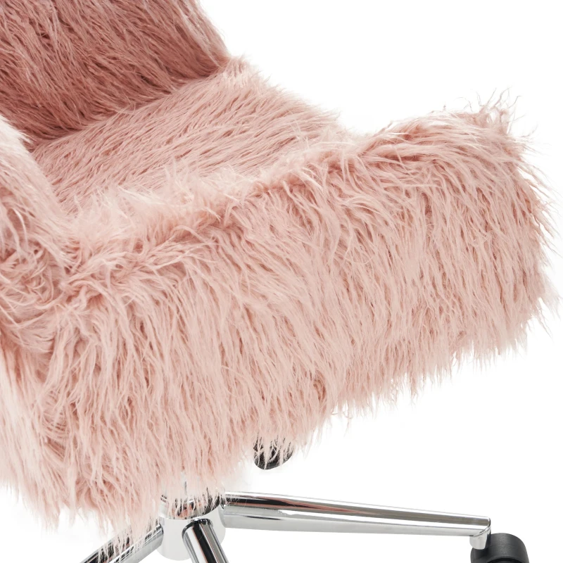 Chaise de relaxation réglable avec fonction pivotante, coussin en fausse fourrure résistant à l'usure ,  Rose