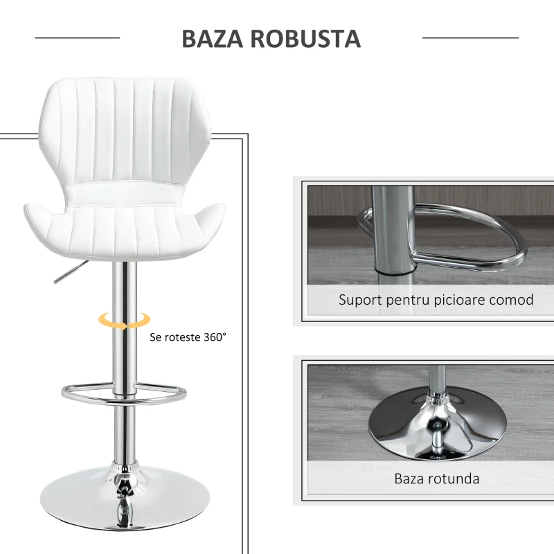 HOMCOM Set 2 Scaune Înalte cu Înălțime Reglabilă, Șezut Ergonomic și Suport pentru Picioare, 47x51,5x92-114 cm, Alb