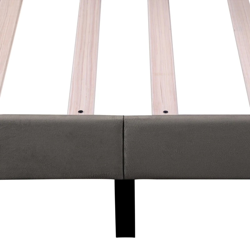 Upholstered Bed Frame with Adjustable Button-Tufted Headboard, Solid Wood Slats, Easy Assembly, 193L x 141W x 110H cm, Grey