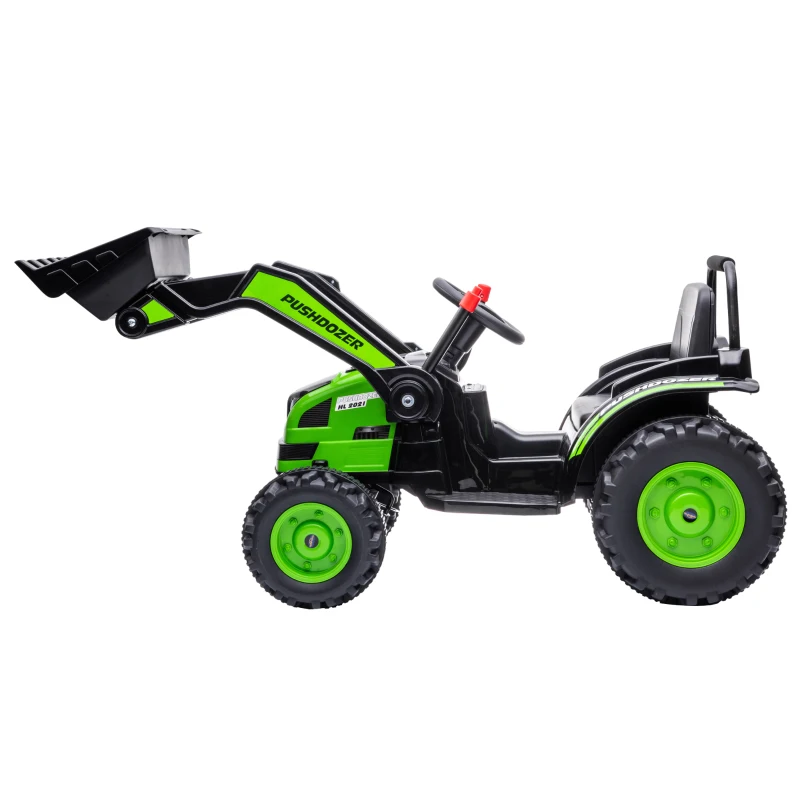 HOMCOM traptractor zittende graafmachine voor kinderen off-road voertuigen 2 instelbare snelheden tot 25 kg belastbaar met muziek schoparmen 3-5 jaar PP kunststof staal groen 132 x 62 x 65 cm