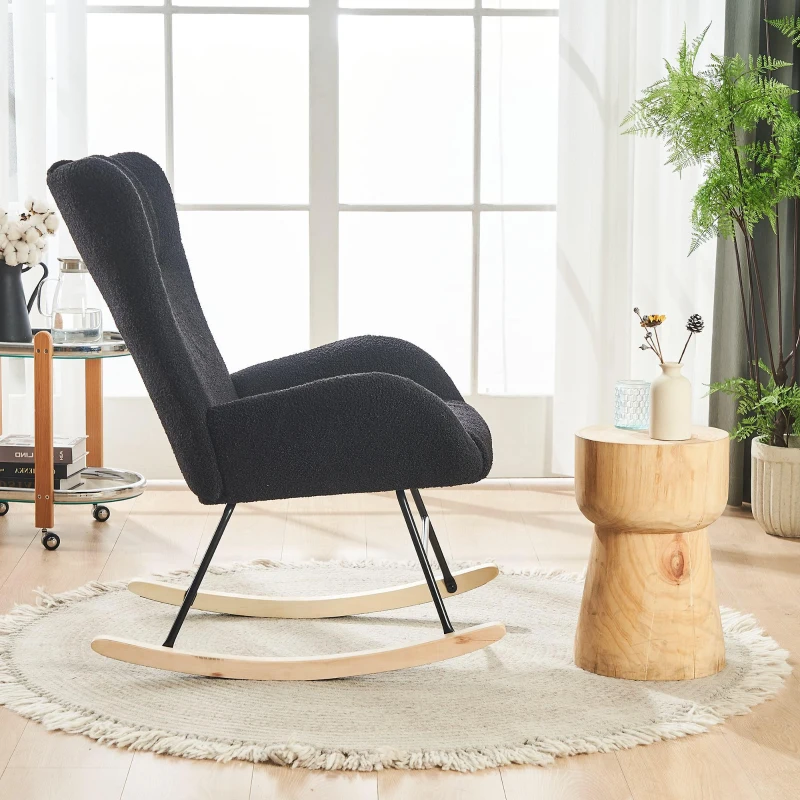 Fauteuil à bascule de loisirs avec dossiers ergonomiques et accoudoirs de soutien, en velours Teddy confortable, Gris