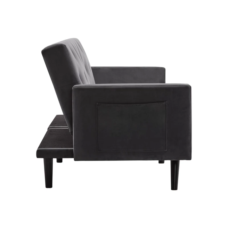 Modern Sofa Couch with Storage Pockets, Removable Armrests, Button-Tufted Recliner Couch, 191L x 85W x 80H cm, Dark Gray