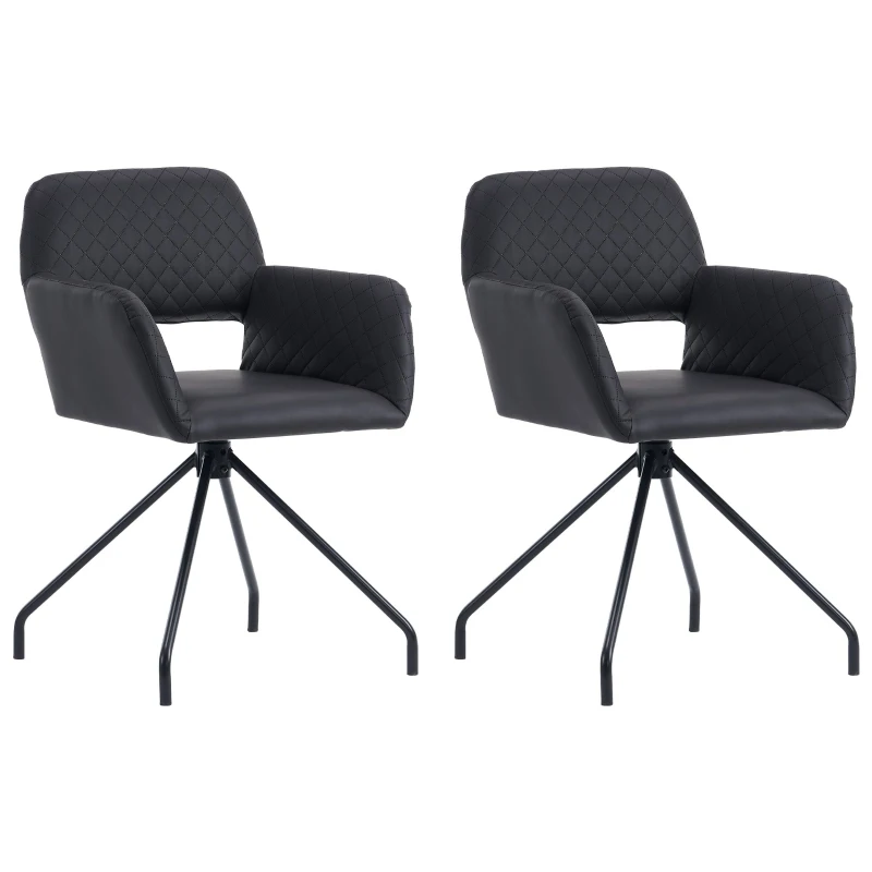 (Ensemble de 2) Chaises de maquillage ergonomiques en similicuir avec pieds en métal, montage facile, Noir