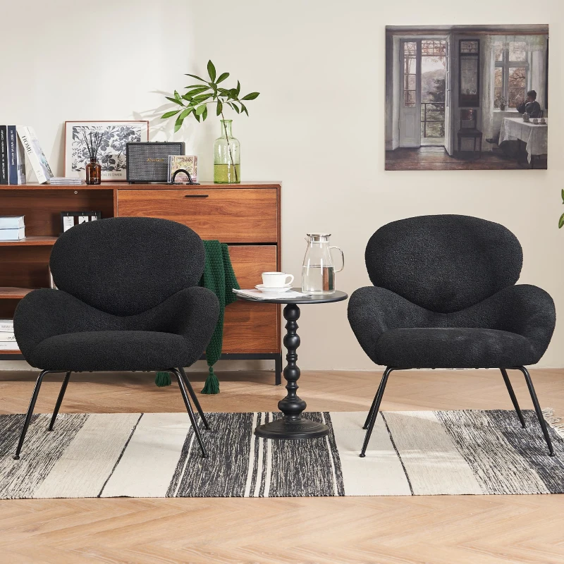 Ankleidestuhl mit samtartigem Bezug und Metallbeinen, moderner Freizeitstuhl für Wohnzimmer und Schlafzimmer, 74,1×77,9×81 cm, Schwarz