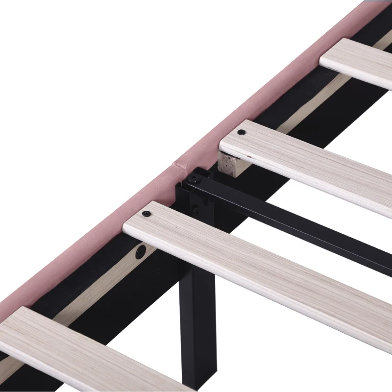 Double Upholstered Velvet Bedstead with Adjustable Tufted Headboard, Solid Wood Slats, Noise-Free Design, 194L x 140W x 110H cm, Pink