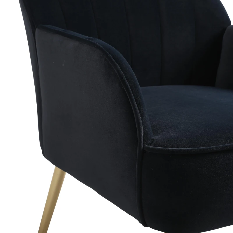 Freizeitstuhl mit Bezug in Samtoptik, Ergonomisches Design, 64x72,8x77,9 cm, Schwarz