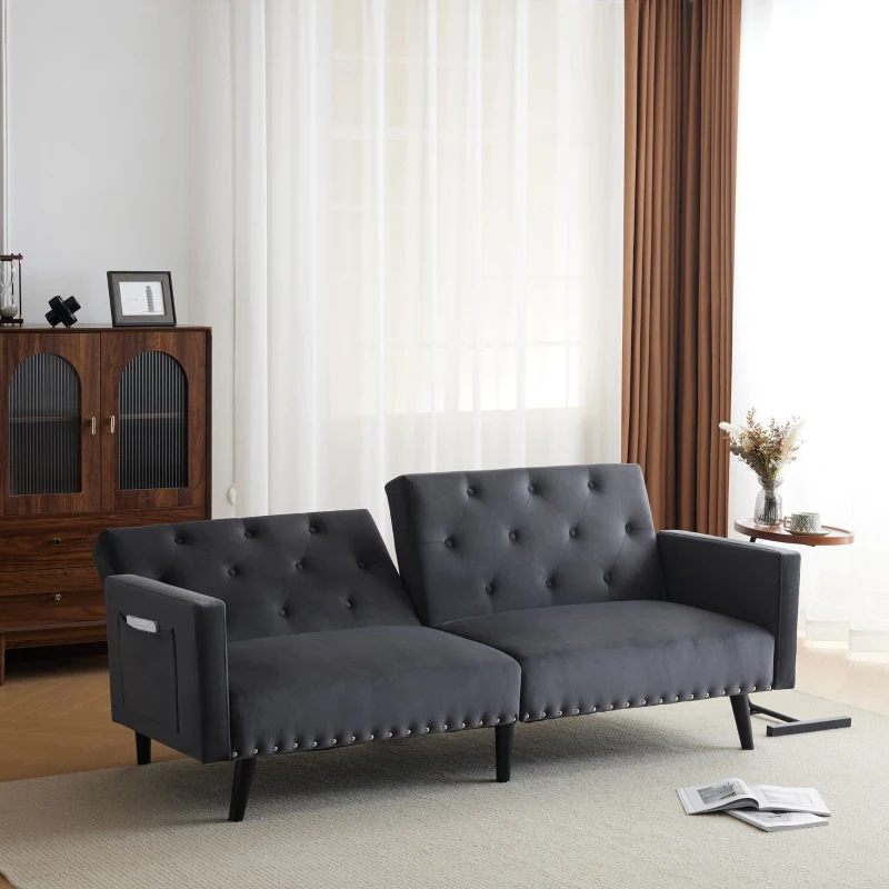 Modern Sofa Couch with Storage Pockets, Removable Armrests, Button-Tufted Recliner Couch, 191L x 85W x 80H cm, Dark Gray