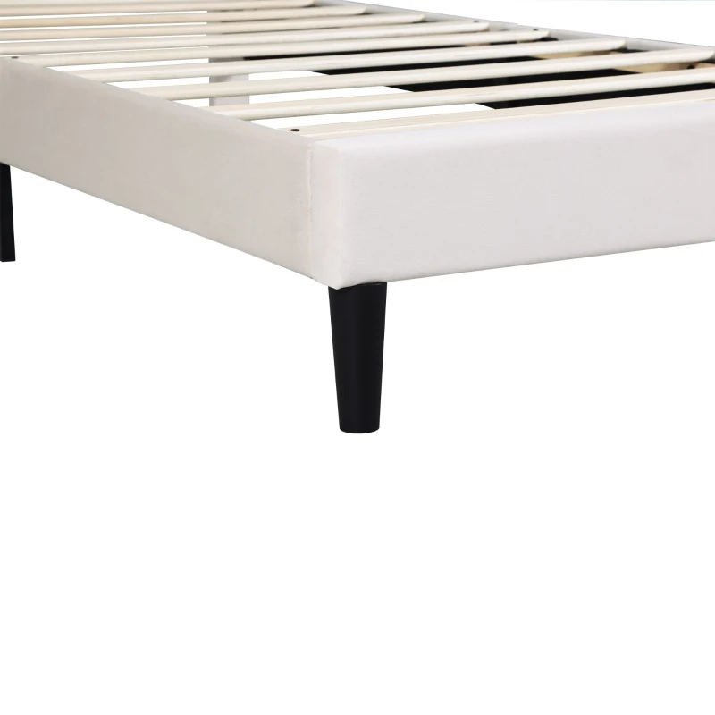 3FT Single Upholstered Velvet Bed Frame with Adjustable Petal Headboard, No Box Spring Needed, Easy Assembly, 194L x 107W x 107H cm, Beige