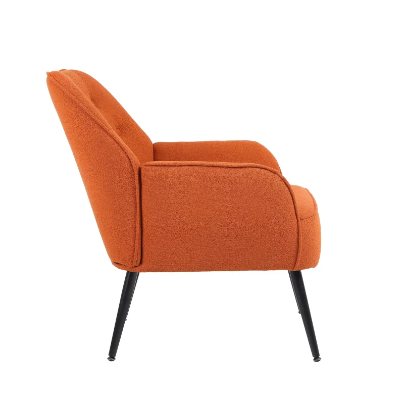 Fauteuil simple rembourré avec pieds en métal, chaise confortable pour la lecture et le café pour salon, chambre et bureau, Orange