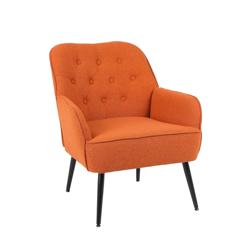 Fauteuil simple rembourré avec pieds en métal, chaise confortable pour la lecture et le café pour salon, chambre et bureau, Orange