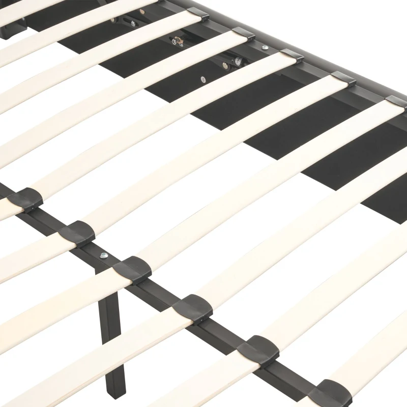 Upholstered Double Bed with Storage, LED Lighting, Channel Tufted Headboard, Modern PU Leather Ottoman Bed, 201L x 147W x 114H cm, Grey