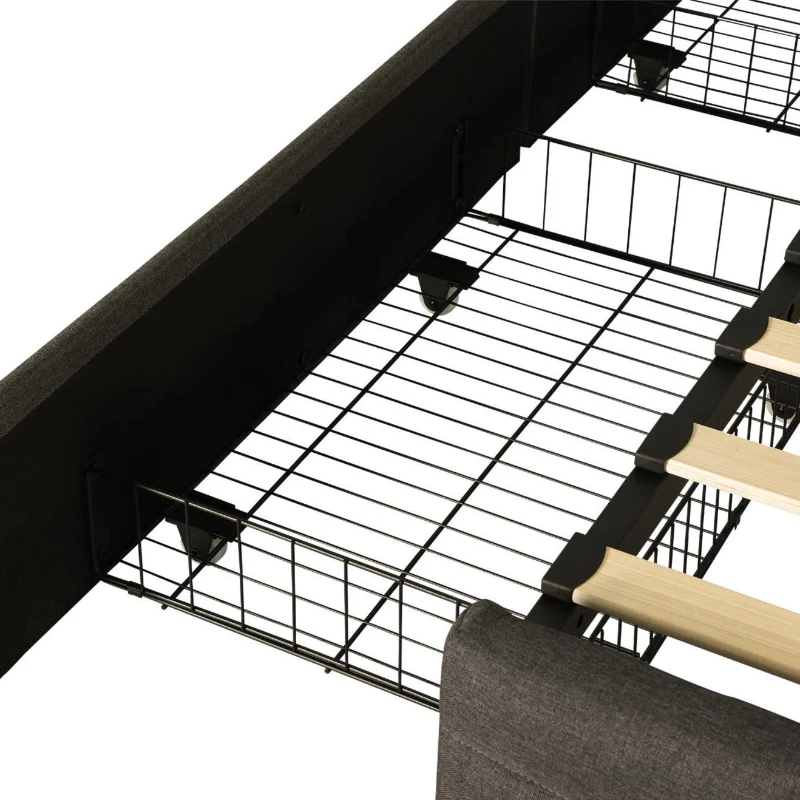 Double Upholstered Bed with LED Lighting and Storage Drawers, Adjustable Headboard, Easy Assembly, 198.5L x 143W x 107.5H cm, Grey