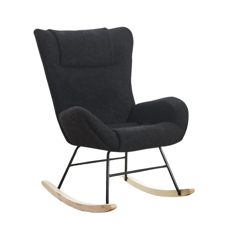 Fauteuil à bascule de loisirs avec dossiers ergonomiques et accoudoirs de soutien, en velours Teddy confortable, Gris