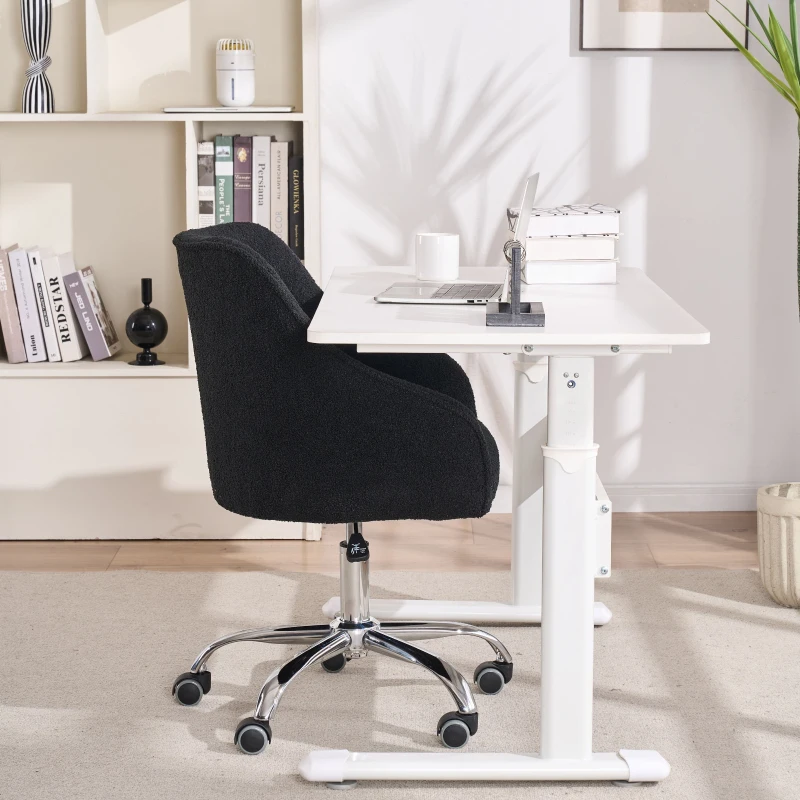 Samtartiger Bürostuhl, verstellbarer 360° Drehstuhl, höhenverstellbar, geeignet für Wohnzimmer, Schlafzimmer, Büros, Hotels und Restaurants, 56,48×52,98×90,5 cm, Schwarz