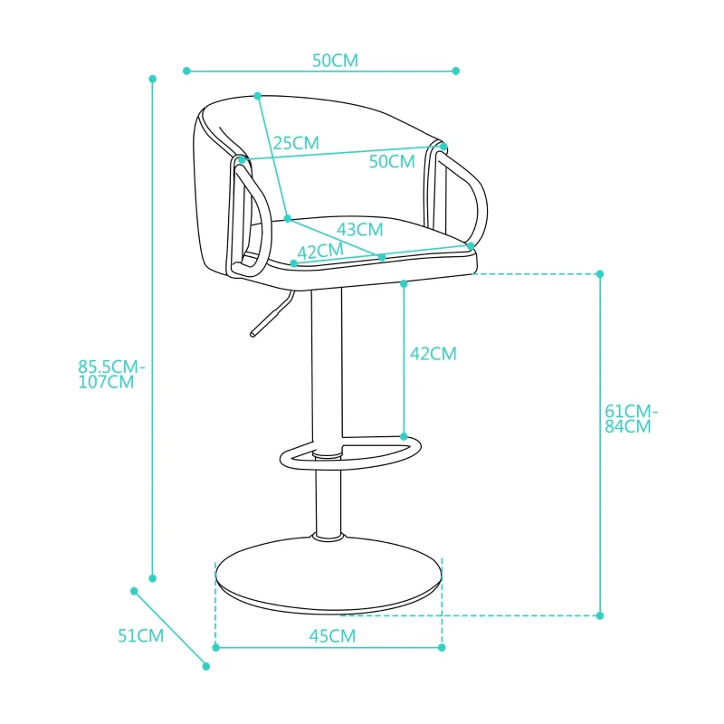 Tabouret de bar moderne pivotant et réglable en hauteur avec dossier et repose-pieds doré pour cuisine, bar et comptoir de restaurant, ensemble de 2,  Noir
