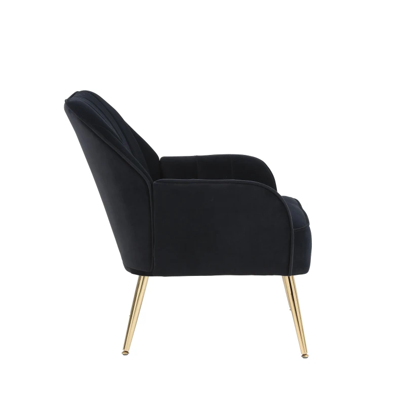 Freizeitstuhl mit Bezug in Samtoptik im 2er-Set, Ergonomisches Design, 64x72,8x77,9 cm, Schwarz