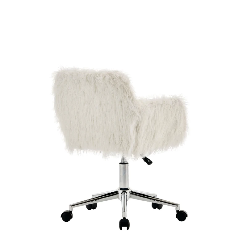 Chaise de relaxation réglable avec fonction pivotante, coussin en fausse fourrure résistant à l'usure, design ergonomique, Blanc