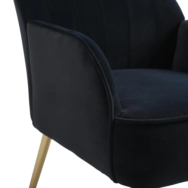 Ensemble de 2 fauteuils de loisirs en velours, Design ergonomique, Montage facile, Noir