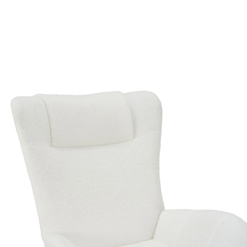 Fauteuil à bascule de loisirs avec dossiers ergonomiques et accoudoirs porteurs, en velours Teddy confortable, Blanc
