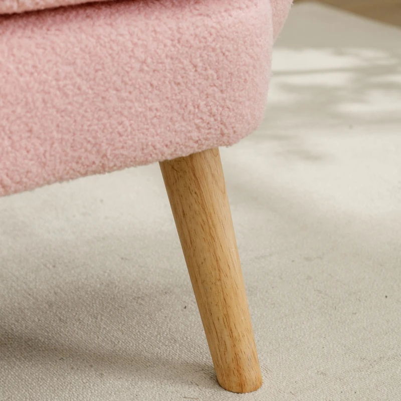 Teddy Velvet Armchair with Extra Thick Cushion, Solid Wood Legs, Modern Cozy Lounge Chair for Living Room, 72L x 71W x 79H cm, Pink