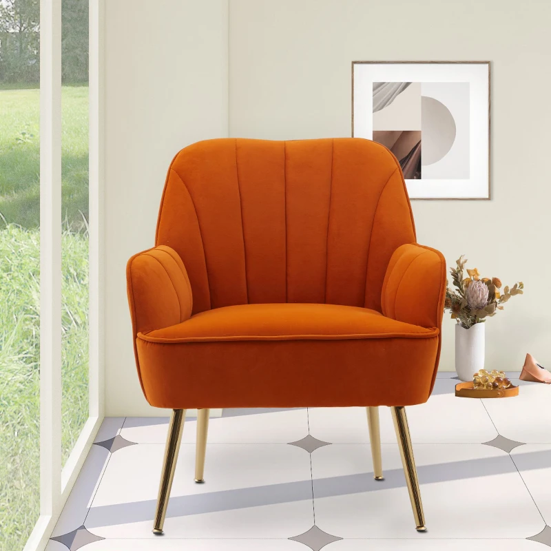 Freizeitstuhl mit Bezug in Samtoptik, Ergonomisches Design, 64x72,8x77,9 cm, Orange