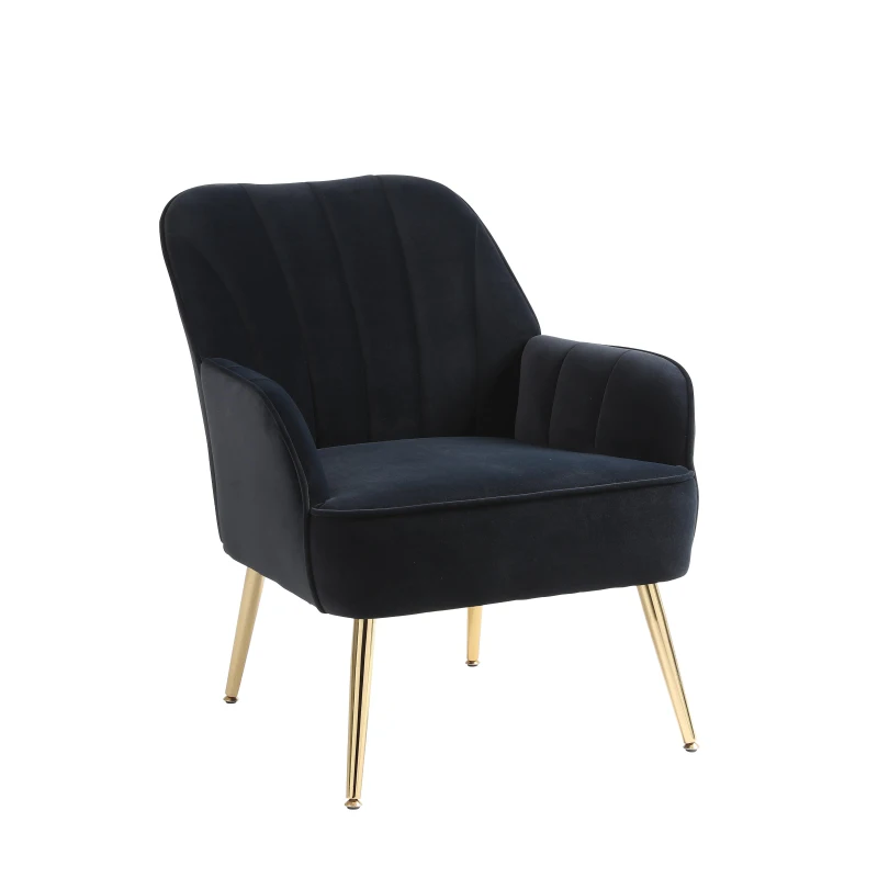 Freizeitstuhl mit Bezug in Samtoptik, Ergonomisches Design, 64x72,8x77,9 cm, Schwarz