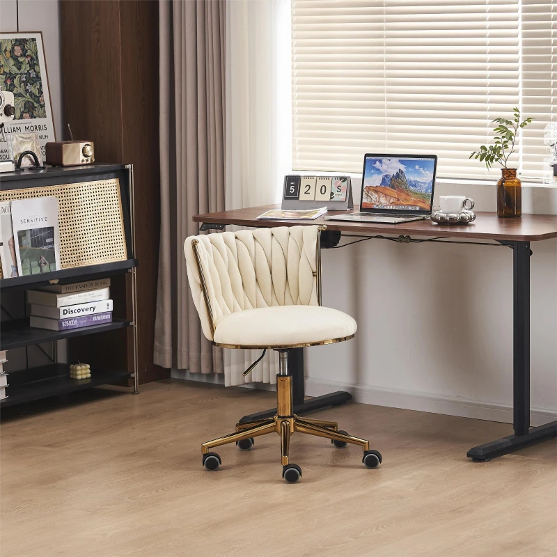 Moderner Homeoffice-Stuhl, Verstellbar und drehbar, Stabil und bequem, 54,1x57,9x77,9 cm, Beige
