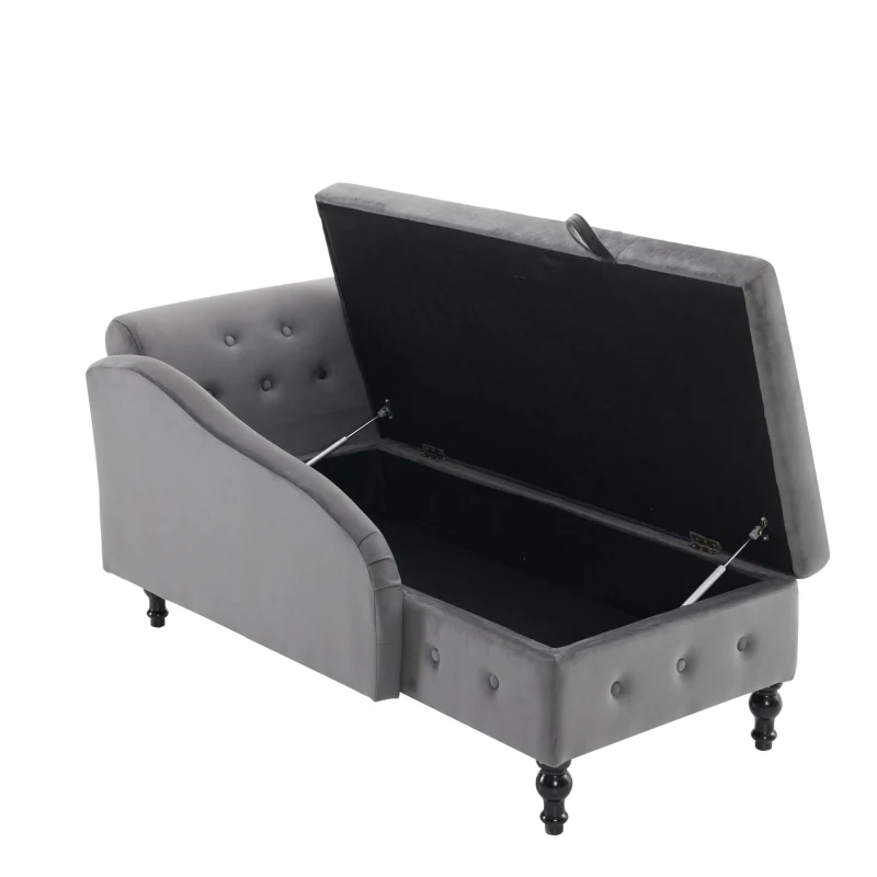 Luxious Designed Velvet Chaise Sofa Bed with Storage, Rectangle Cushion, Button-Tufted Lounge Chair for Bedroom, 144L x 62W x 69H cm, Grey