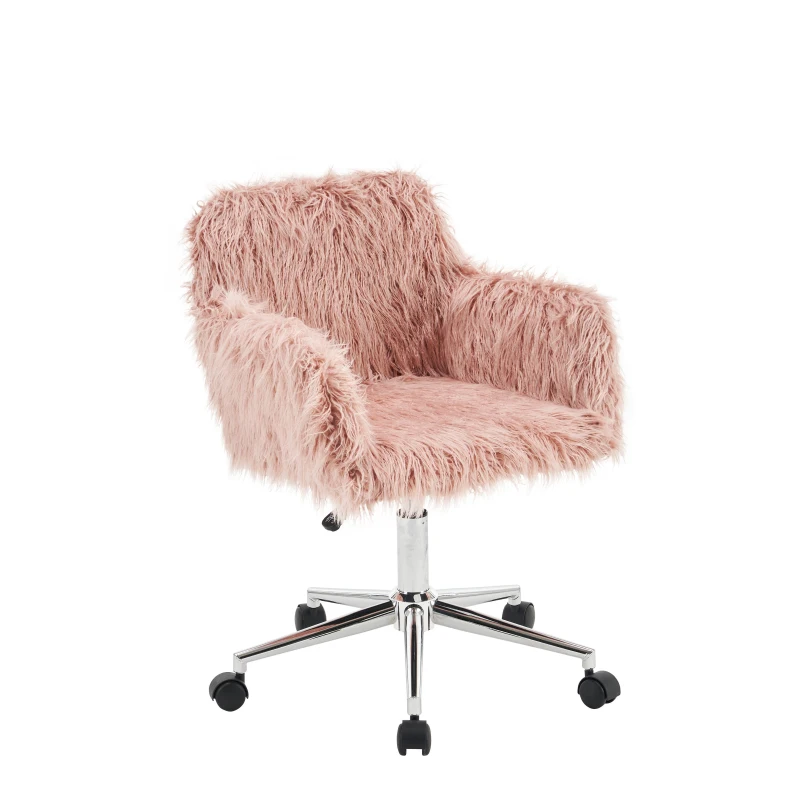Verstellbarer Arbeitsstuhl mit Drehfunktion, verschleißfestes Kunstpelzkissen, ergonomisches Design, 55,88×55,11×83,82 cm, Rosa