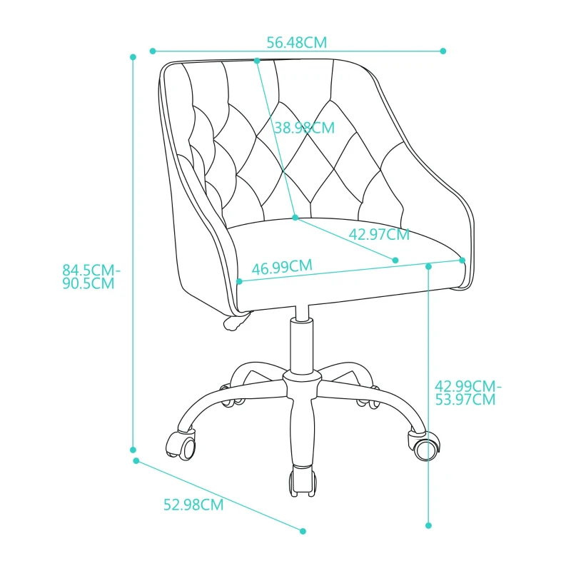 Samtartiger Bürostuhl, verstellbarer 360° Drehstuhl, höhenverstellbar, geeignet für Wohnzimmer, Schlafzimmer, Büros, Hotels und Restaurants, 56,48×52,98×90,5 cm, Grün