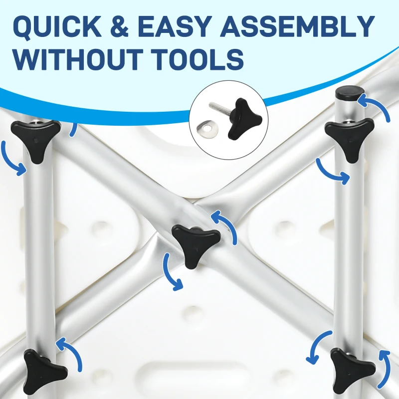 HOMCOM Height Adjustable Shower Stool for the Elderly and Disabled with Back, Shower Chair with Flipped Padded Arms and Suction Foot Pads, White