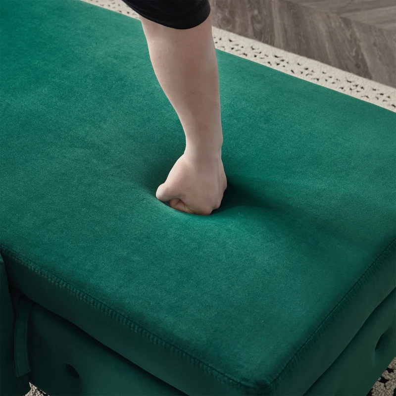 Velvet Upholstered Lounger Sofa with Storage, Pillow, Nailhead-Trim, Button-Tufted Lounge Chair, 144L x 62W x 69H cm, Green