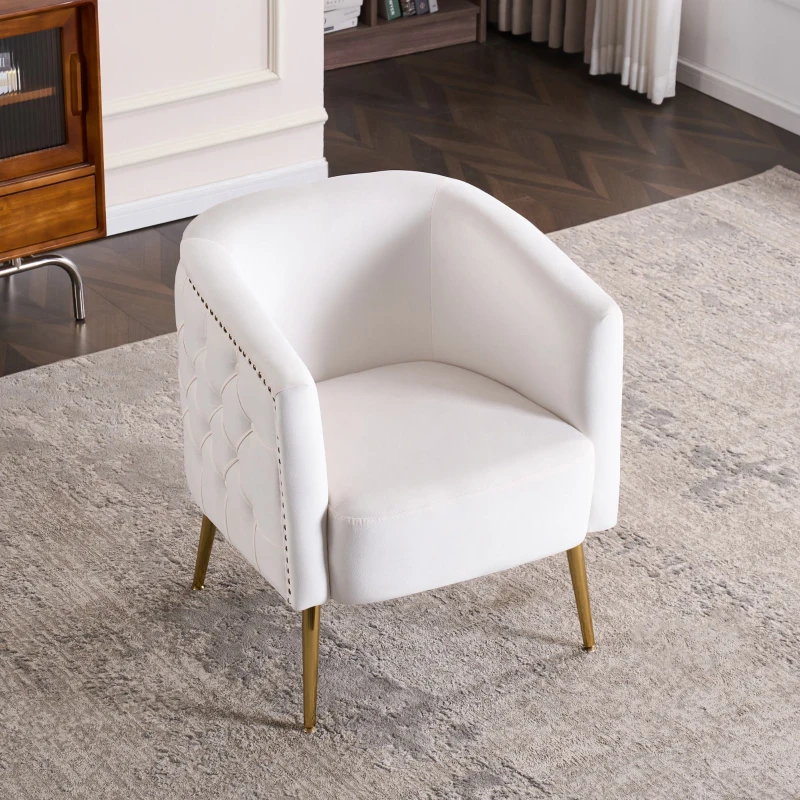 Chaise seau confortable avec décorations de boutons, haute capacité de charge, Beige