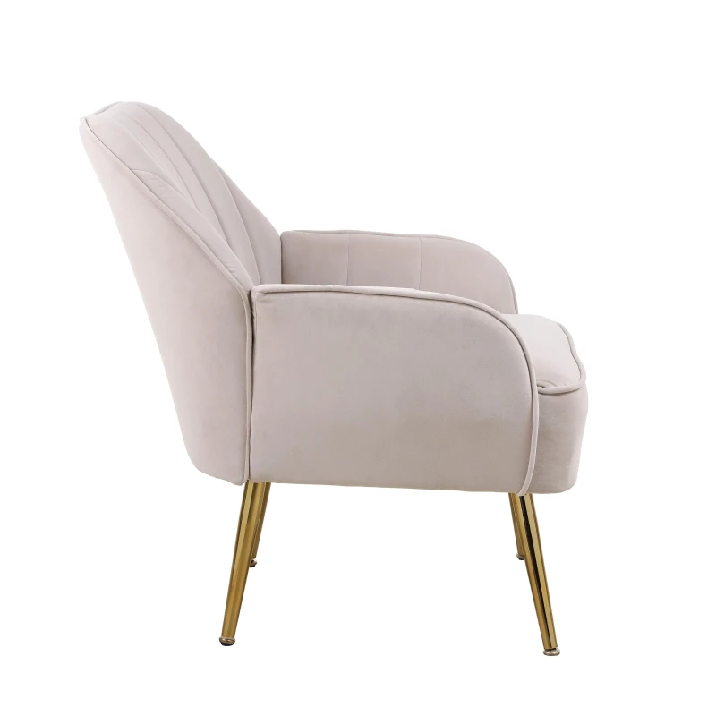 Fauteuil de loisirs moderne en velours, Design ergonomique, Montage facile, Beige