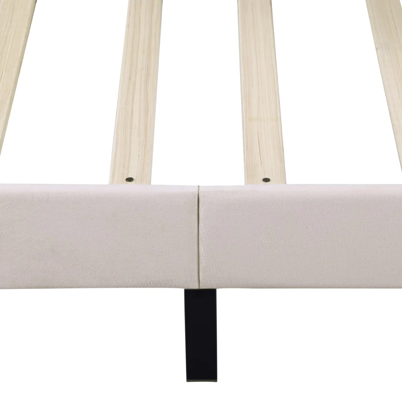 Double Upholstered Velvet Bedstead with Button-Tufted Headboard, Noise-Free Design, Solid Wood Slats, 193L x 141W x 110H cm, Beige